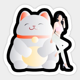 Fortune Cat & Beauty with Love Sign Sticker